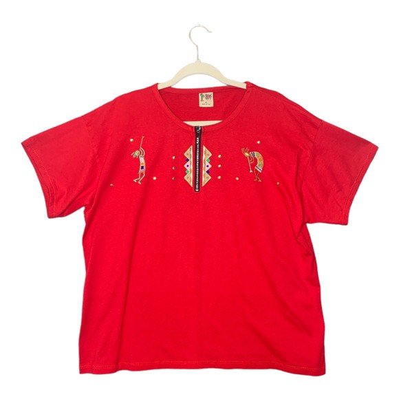 Vintage Cactus California Red Embroidered Kokopelli Tee Shirt XL Short Sleeve - Picture 2 of 8